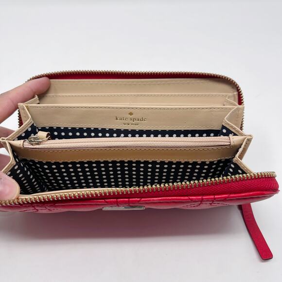 Kate Spade Red Leather Quilted Astor Court Neda Wallet Accordion Zip Around - Picture 10 of 15